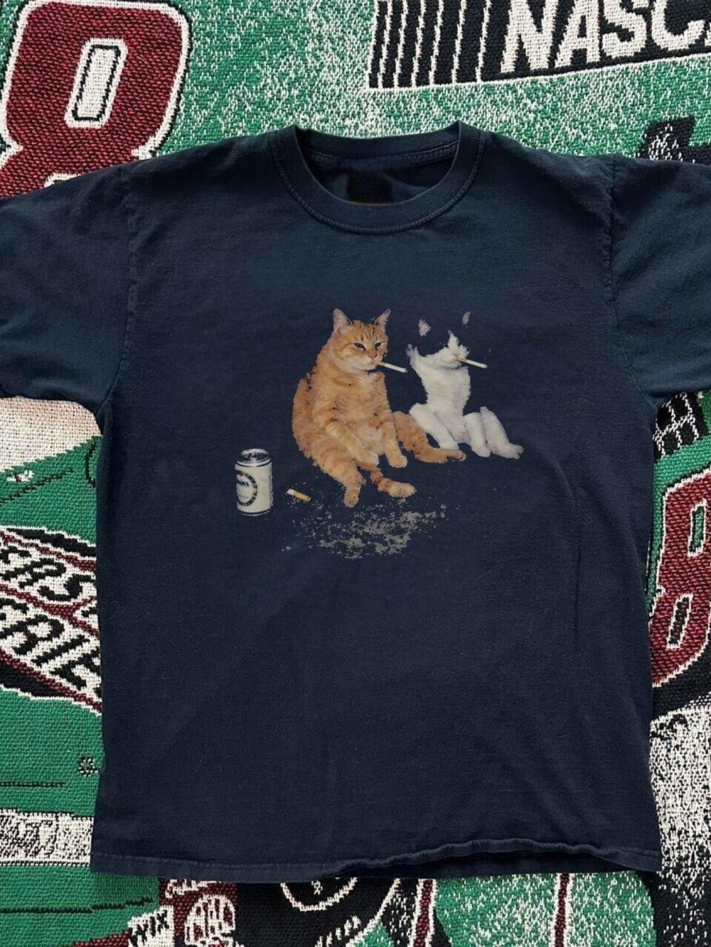 Gildan Black Tee with Two Cats Smoking Graphic